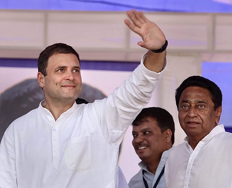 Congress President Rahul Gandhi waves at the crowd at a public meeting in Dhar district Madhya Pradesh Tuesday October 30, 2018. | PTI