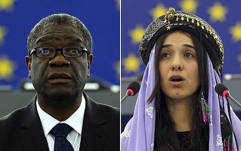 The Nobel Peace Prize on Friday, Oct. 5, 2018 was awarded to the Congolese doctor and a Yazidi former captive of the Islamic State group for their work to highlight and eliminate the use of sexual violence as a weapon of war. ( Photo | AP)