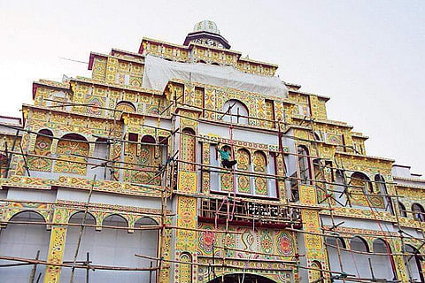 Pandal decoration work in progress at Rasulgarh in Bhubaneswar on Monday | Express