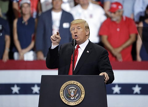 President Donald Trump gestures during a rally Wednesday, Oct. 31, 2018, in Estero, Fla. (Photo | AP)