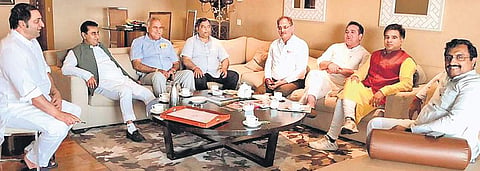 Sajjad Lone (extreme left) has become a focal point of the new realignment of political forces for BJP in Kashmir | Pic courtesy: Twitter