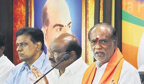 A file image of K. Laxman, Telangana BJP president addressing media persons at Nampally in Hyderabad | Sathya Keerthi