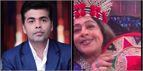 Kirron Kher was gifted a traditional North East headgear on the India's Got Talent Show and Karan Johar declined from wearing it. (Photos | Twitter/ PTI)