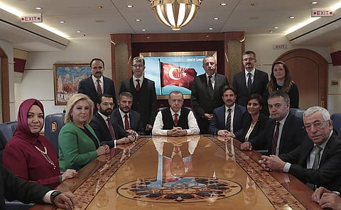 President Recep Tayyip Erdogan (centre) said that his country has beeen 'patiently' waiting for Saudi's explanation on Khashoggi's murder. (Photo | AP)