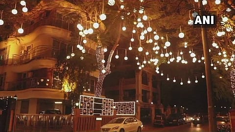The Bhavnani residence is all decked upto welcome the newly married couple Deepika Padukone and Ranveer Singh in Mumbai. (Photo | ANI)