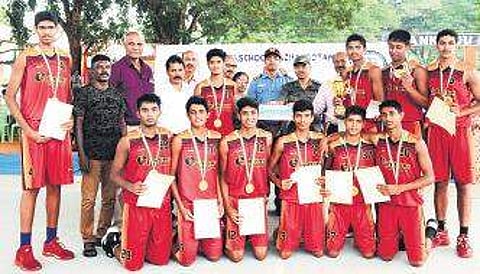 The St Ephrem HSS team which won the Captain Harshan Memorial Basketball tournament