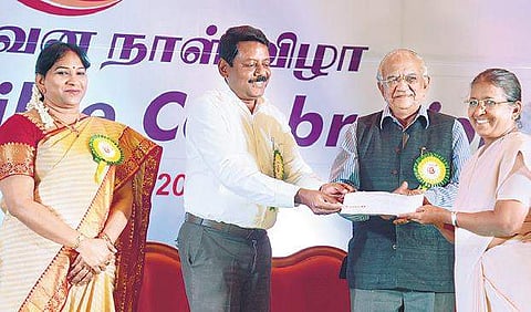 Dr P Senthil Kumar, IAS, making a donation to Little Flower Convent during the 50th foundation day celebrations of Repco Bank | Martin Louis