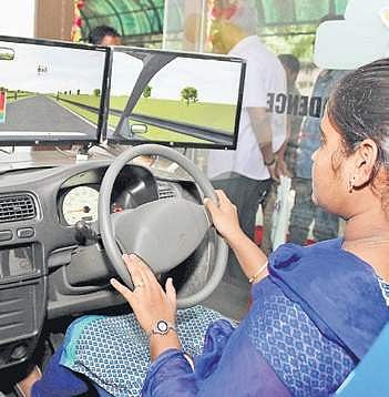 Simulator machine that was launched at RTO Khairatabad, in Hyderabad on Saturday | Sathya Keerthi