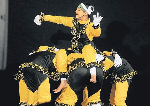 Students of GBHSS, Tirur, performing mime in the school arts festival in Alappuzha | A Sanesh