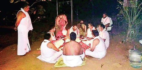A group of people performing ‘tantric’ rituals at the Bhairava Swamy temple on late Thursday night