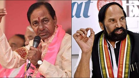 TRS chief and Telangana caretaker CM K Chandrasekhar Rao on the left; Telangana Congress chief N Uttam Kumar Reddy (Photos | EPS)