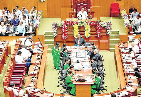 Chief Minister H D Kumaraswamy addresses the assembly in Belagavi on Tuesday