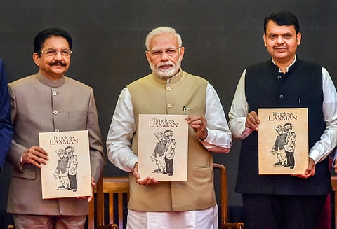 PM Modi releases 'Timeless Laxman' in Mumbai on Tuesday. (Photo | PTI)