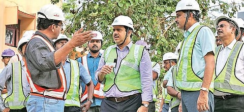 KMRL managing director A P M Mohammed Hanish during his vist to the Kochi Metro construction sites on Wednesday