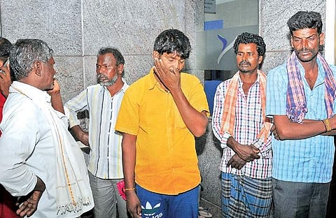 Relatives of Rangan, who breathed his last, at a hospital in Mysuru on Saturday | Express