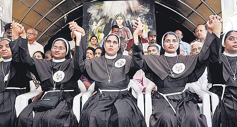 File photo of the five nuns staging a protest against the delay in the arrest of Jalandhar bishop Franco Mulakkal in Kochi | Melton Antony