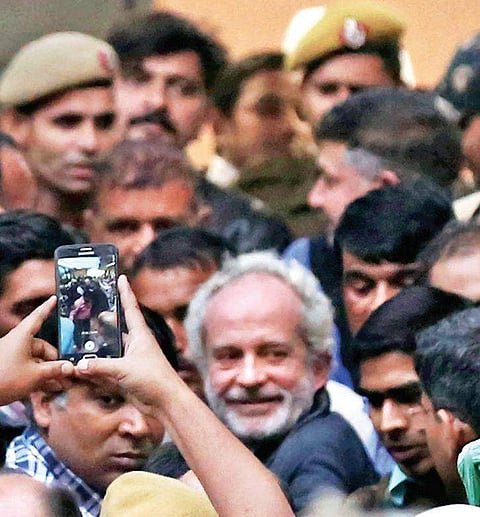 The alleged middleman in the AgustaWestland scam, Christian Michel, coming out of Patiala House court in New Delhi on Wednesday(Photo | Shekhar Yadav)