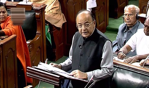 Union Finance Minister Arun Jaitley presents the Union Budget at Parliament in New Delhi on Thursday. (PTI)