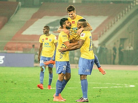 Duckens Nazon of Kerala Blasters FC celebrates his goal | ISL