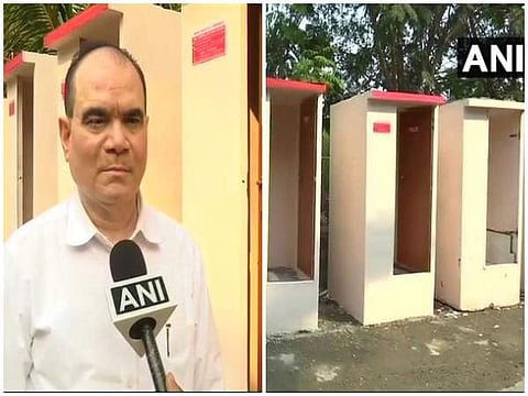 Ramdas Mane and his thermocol toilets (ANI Photo)