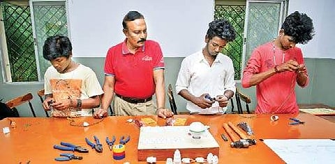 Students attend a training class at Mukti Foundation, (inset) Meena Dadha, chairperson, Mukti Foundation Sunish P Surendran