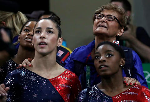 US gymnasts Aly Raisman, Simone Biles and Gabrielle Douglas. | AP