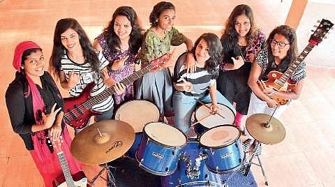Members of ‘Drutaah All Women Vibrants’ a women music band B P Deepu
