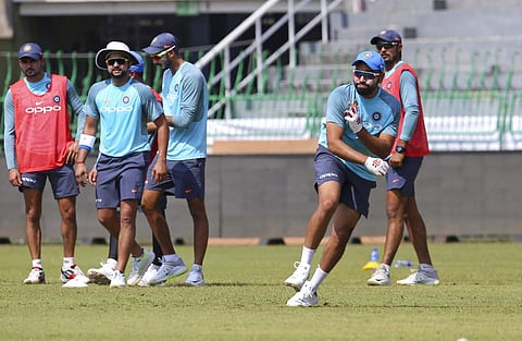 India's captain Rohit Sharma, second right, participates in a fielding practise session in Colombo. (File Photo | AP)