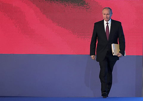 File photo of Russian President Vladimir Putin at the annual state of the nation address earlier in March, 2018. | AP