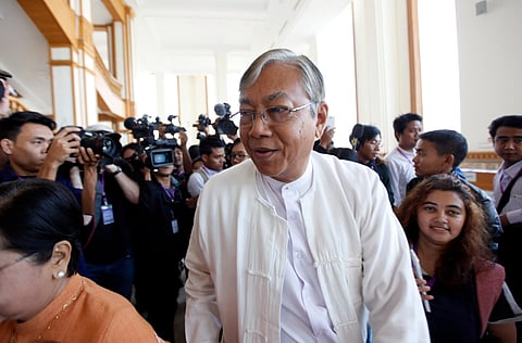 Myanmar's president Htin Kyaw, center, resigned last week. (File | AP)
