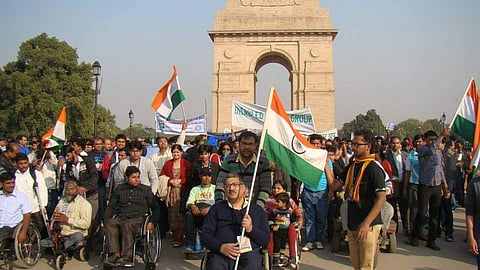 Disability rights activist Javed Abidi is seen in the forefront (Facebook Photo)