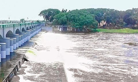 A fle photo of water gushing out from the Kallanai dam into the Cauvery | Express