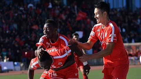 File image of Aizawl FC players celebrating a goal. (Courtesy: AIFF)