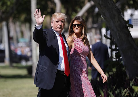 President Donald Trump and first lady Melania Trump arrive for Easter services at Episcopal Church of Bethesda-by-the-Sea. (Photo | AP)