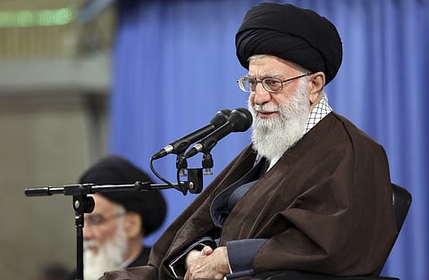 In this picture released by an official website of the office of the Iranian supreme leader, Supreme Leader Ayatollah Ali Khamenei speaks at a meeting in Tehran, Iran, Saturday, April 14, 2018. | Associated Press