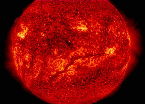 NASA's image of a solar filament stretching across the lower half of the sun. | NASA official website