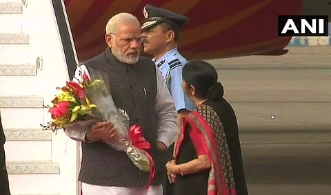 PM Modi received by Sushma Swaraj. (Photo | ANI)