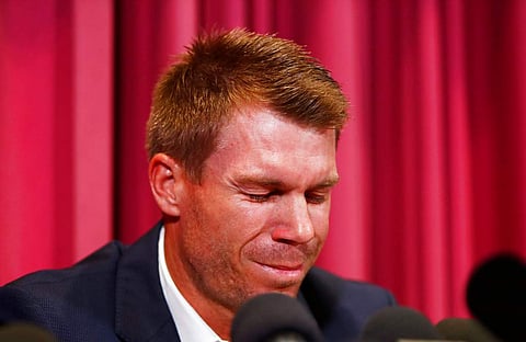 Former Australian cricket vice captain David Warner cries as he talks to the media in Sydney. (File | AP)