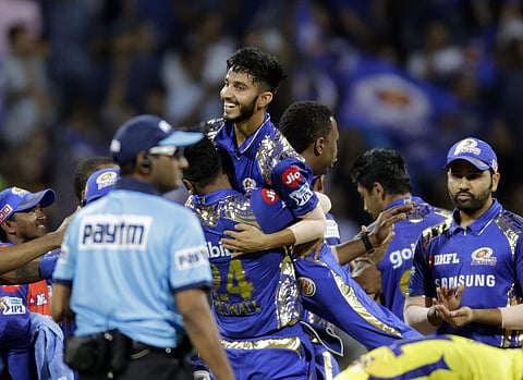 Mumbai Indians player Mayank Markande celebrates after Mahendra Singh Dhoni's wicket against Chennai Super Kings | AP