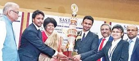 CJ Indira Banerjee handing over the winners trophy to students of Nirma University, Ahmedabad | Express