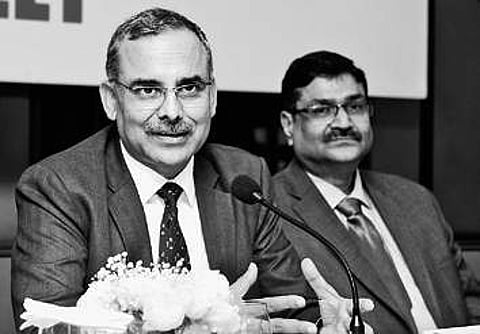 Sanjiv Singh, Chairman Indian Oil Group Companies, at a press meet to announce the company’s financial results. Also seen S N Pandey, MD CPCL | Martin Louis