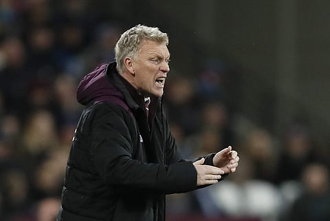 FILE: West Ham's manager David Moyes shouts from the side line during their English Premier League soccer match against Arsenal at the London stadium in London. | AP