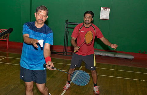 Badminton players Sunil Oasis (right) and Rana Divakaran Manu R Mavelil