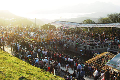 The pilgrim centre during ‘Tula Sankramana’ at Tala Cauvery (Express File Photo)