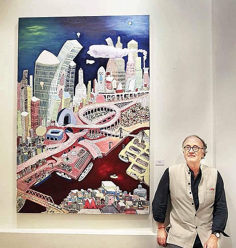Michel Testard with one of his works titled Maxima City | shekhar yadav
