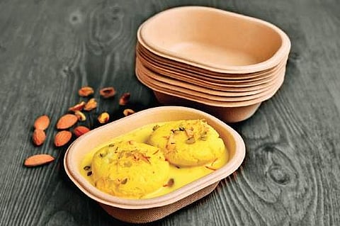 Containers made from bagasse, the fibrous remains after extracting sugarcane.