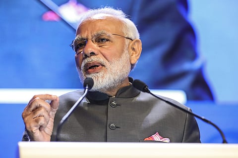 Prime Minister Narendra Modi delivers a keynote address at the opening dinner of the 17th IISS Shangri-la Dialogue, an annual defense and security forum in Asia, held in Singapore. (AP)