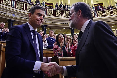Opposition Socialist leader Pedro Sanchez has won the vote to replace Mariano Rajoy as prime minister, in the first ouster of a serving Spanish leader by parliament in four decades of democracy. (Photo )