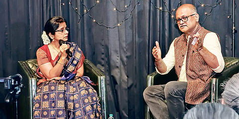 Srekala Bharath(left) talks to AVIS Viswanathan(right) about the tribulations she had to overcome