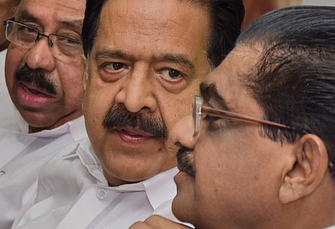 (From left to Right) M M Hassan, Ramesh Chennithala, K M Sudheeran. (EPS| B P Deepu)